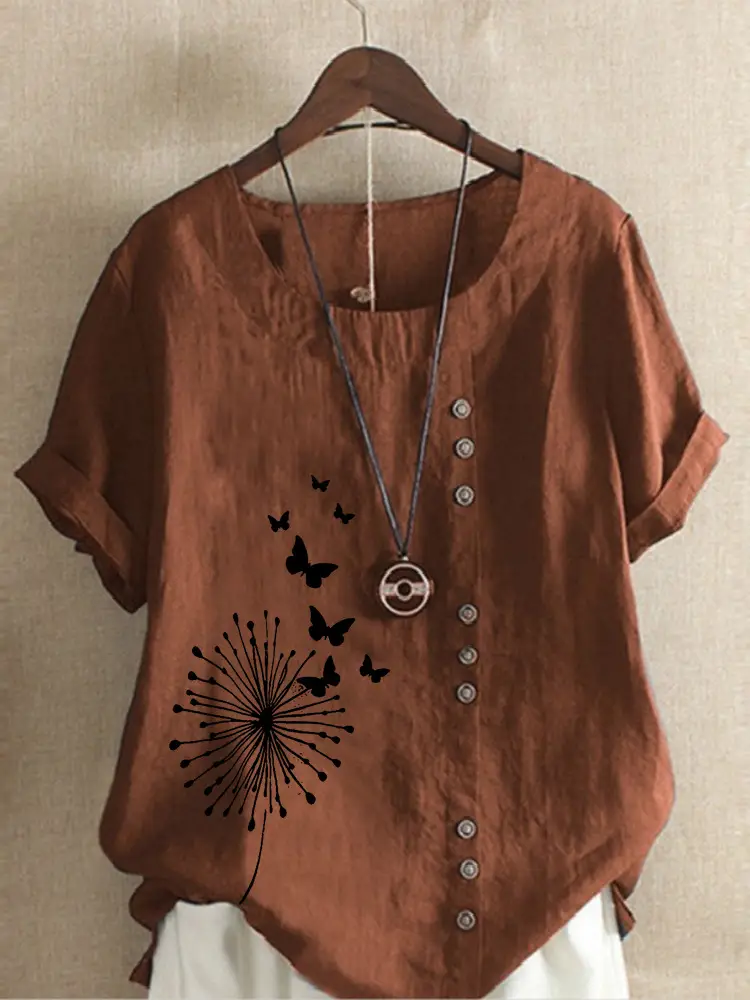 Women Casual Butterfly Print T-Shirt Large Size - Image 11