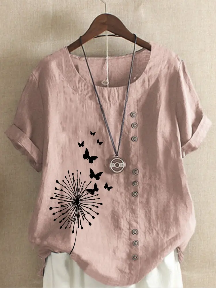 Women Casual Butterfly Print T-Shirt Large Size - Image 3