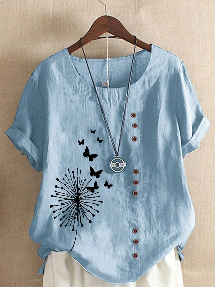 Women Casual Butterfly Print T-Shirt Large Size - Image 5