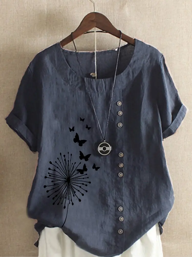 Women Casual Butterfly Print T-Shirt Large Size - Image 6