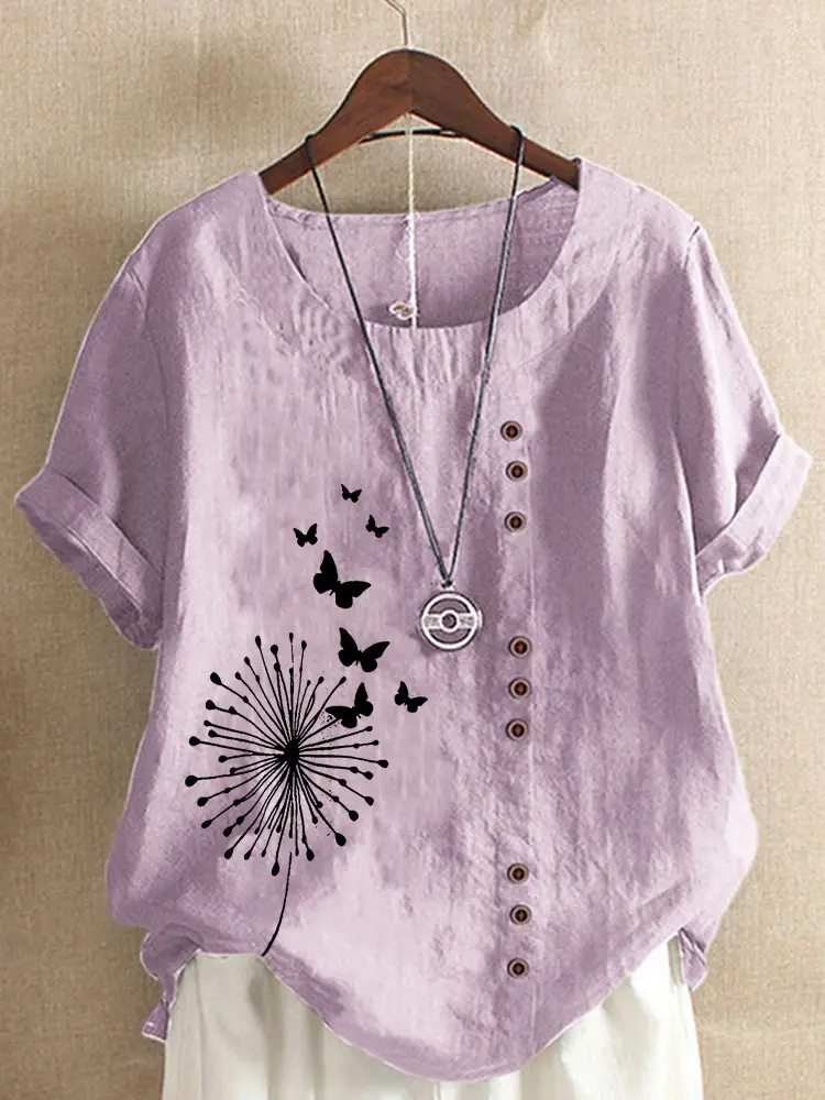 Women Casual Butterfly Print T-Shirt Large Size - Image 7