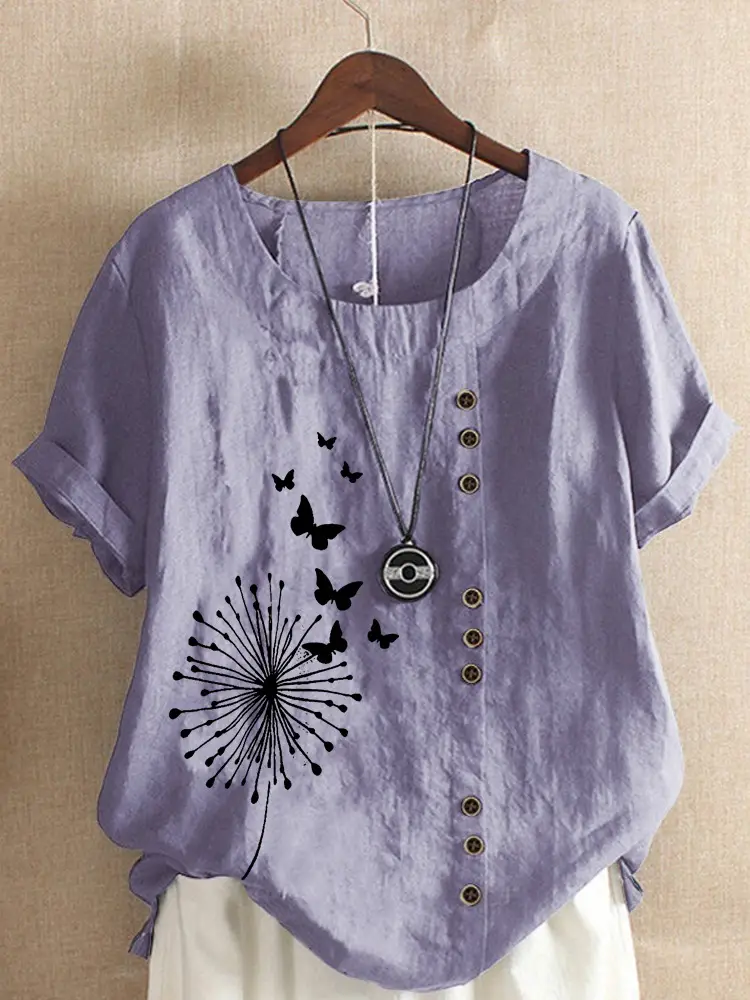 Women Casual Butterfly Print T-Shirt Large Size - Image 8