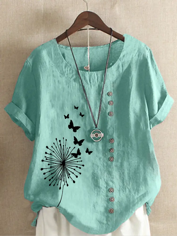 Women Casual Butterfly Print T-Shirt Large Size - Image 9
