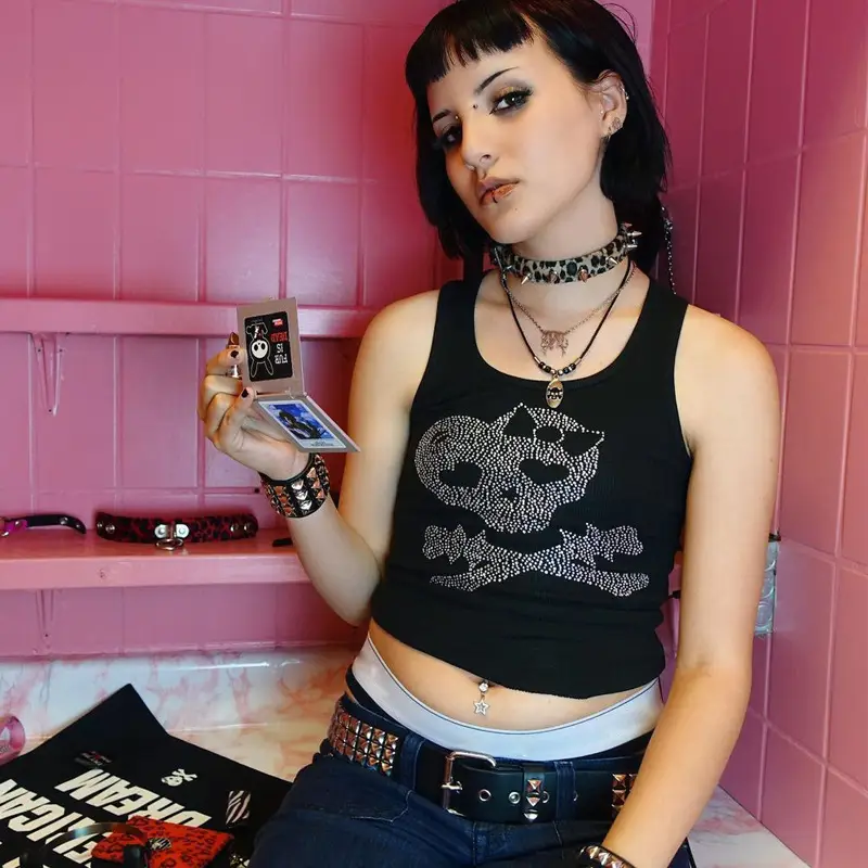 Hot Diamond Punk Skull Vest for Women Black - Image 2
