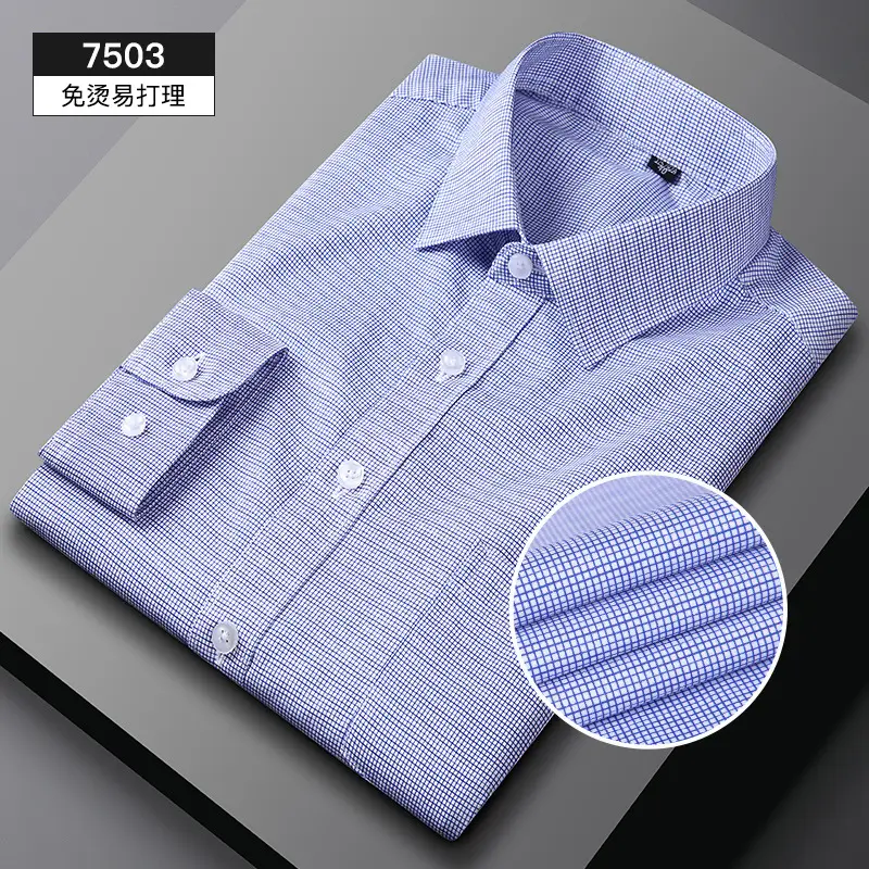 Men Striped Long Sleeve Shirt Navy Yellow Black Business Casual - Image 11