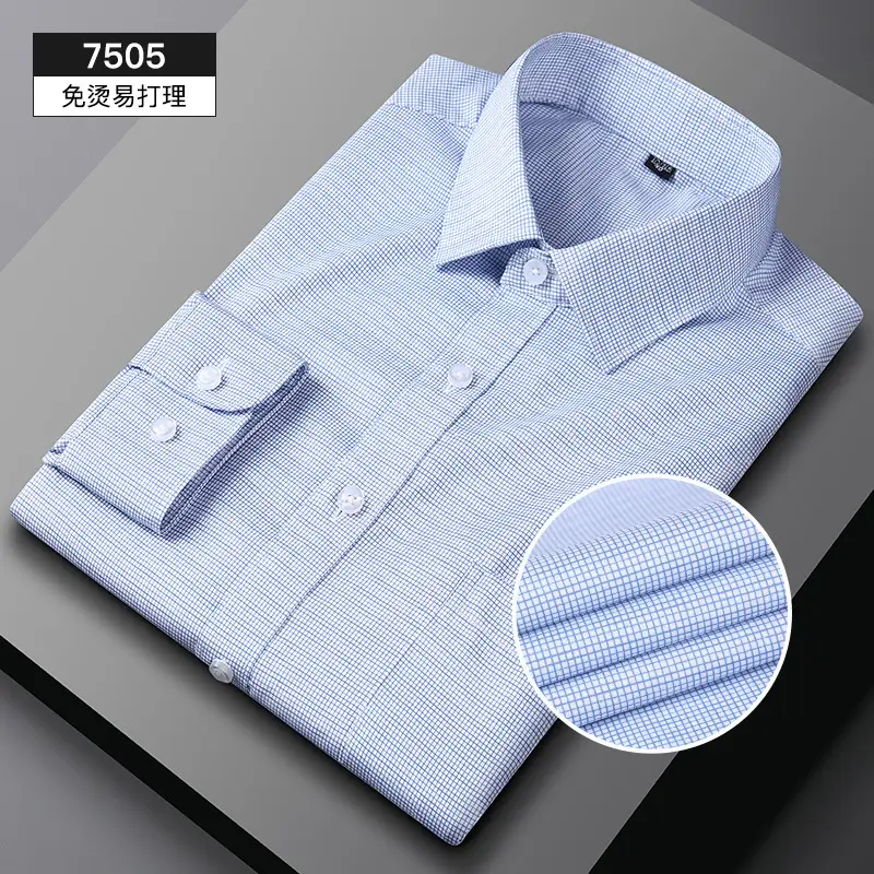 Men Striped Long Sleeve Shirt Navy Yellow Black Business Casual - Image 12