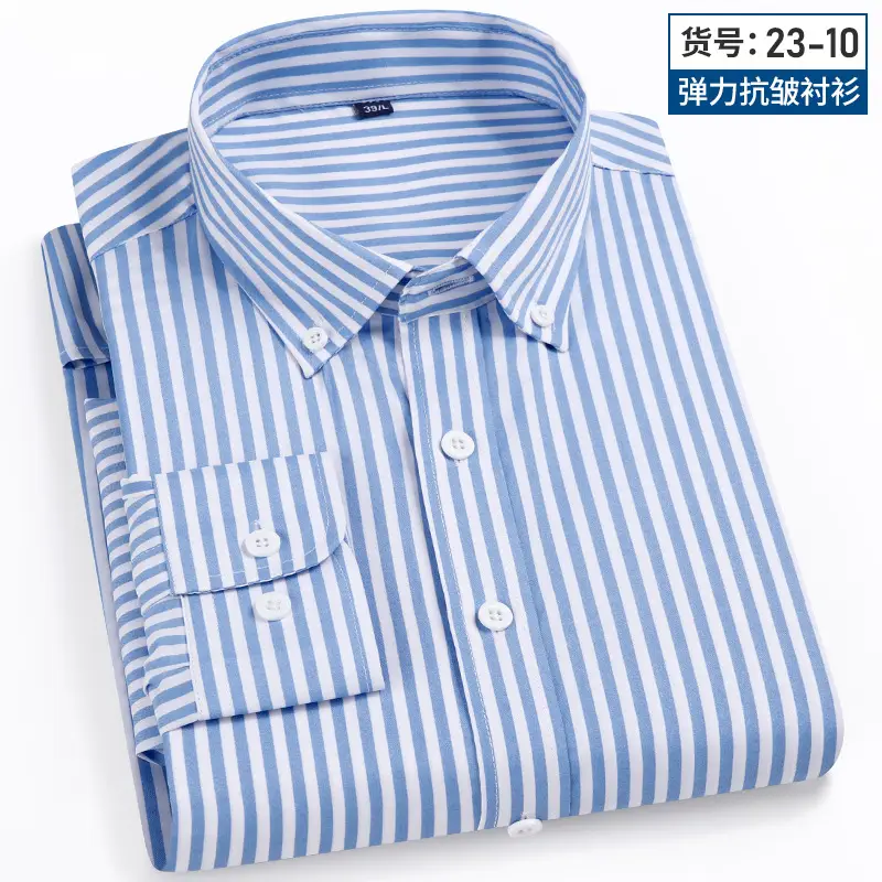 Men Striped Long Sleeve Shirt Navy Yellow Black Business Casual - Image 6