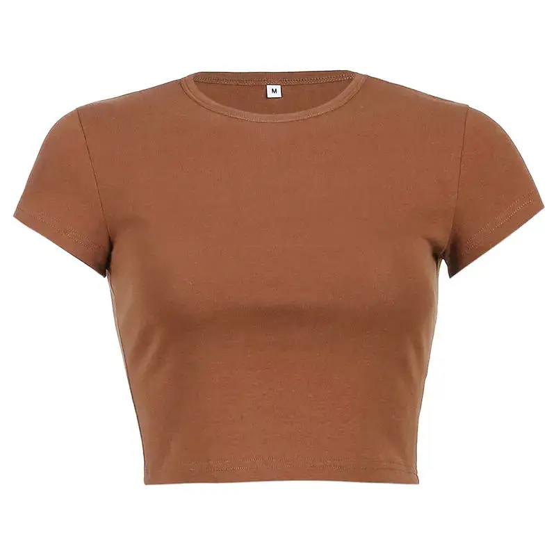 Women Brown Cotton Short Sleeve T-Shirt Casual Summer - Image 10