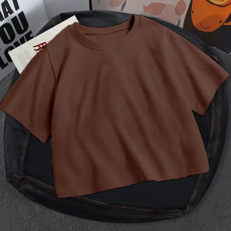 Women Brown Cotton Short Sleeve T-Shirt Casual Summer - Image 17