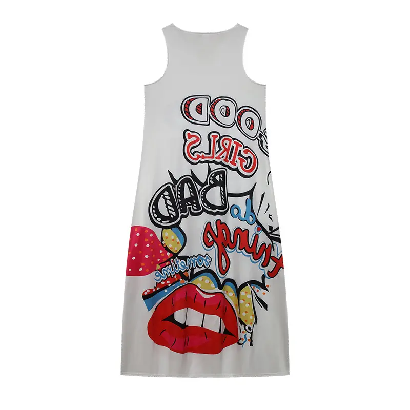 2022 V-Neck Letter Print Maxi Dress Black — feature 12