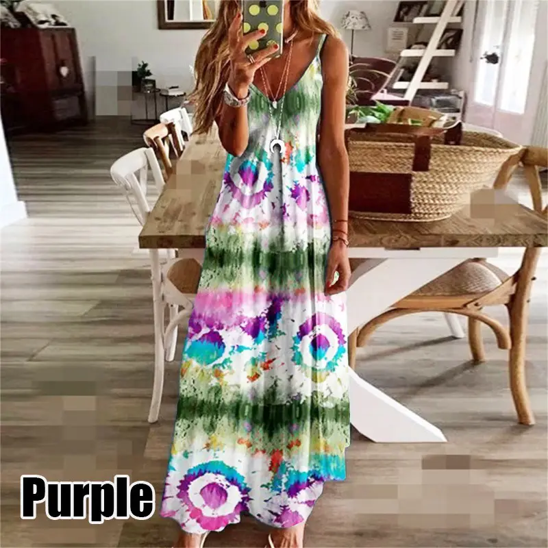 2023 Printed V-Neck Loose Sling Dress Women - Image 4