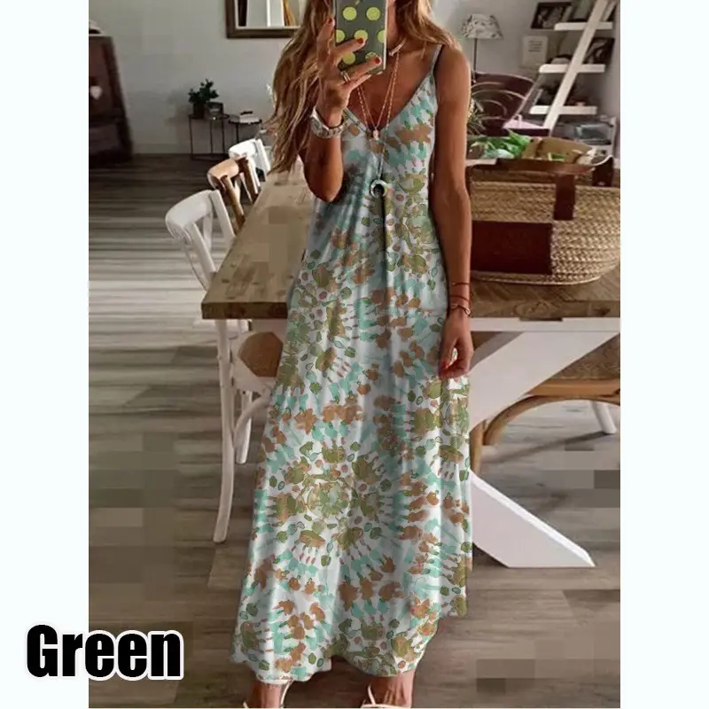 2023 Printed V-Neck Loose Sling Dress Women - Image 9