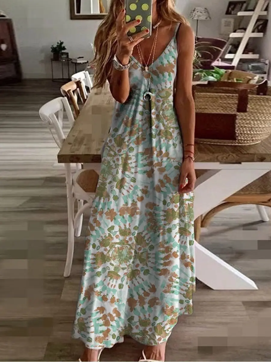 2023 Printed V-Neck Loose Sling Dress Women - Image 6
