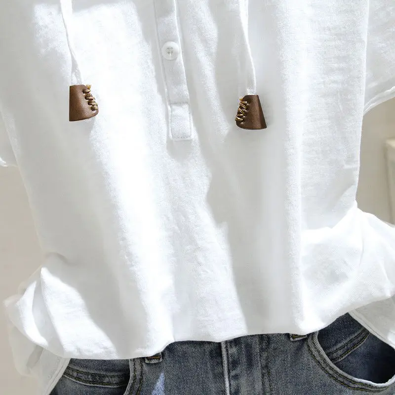 White Hooded Short Sleeve T-Shirt for Women 2025 Spring Summer — feature 13