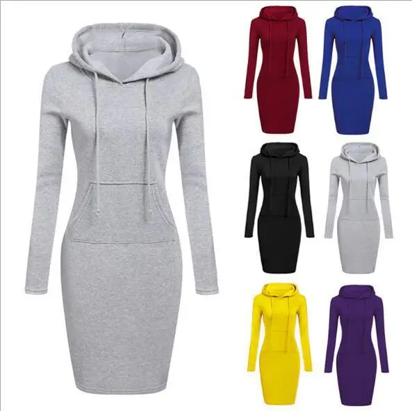 Women's Brown Hooded Long Sleeve Dress Autumn Winter - Image 13