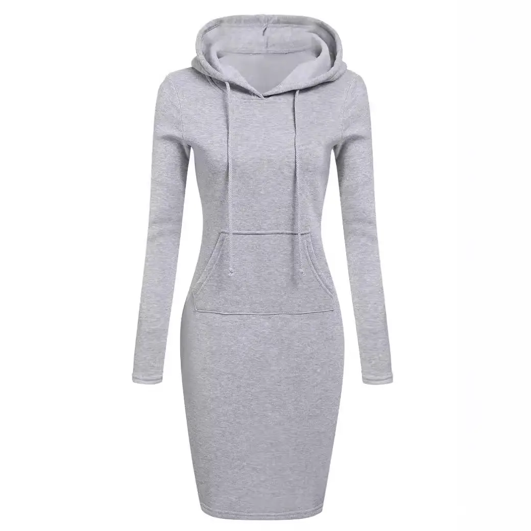 Women's Brown Hooded Long Sleeve Dress Autumn Winter - Image 14