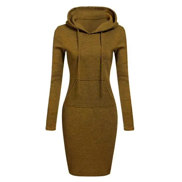 Women's Brown Hooded Long Sleeve Dress Autumn Winter - Image 15