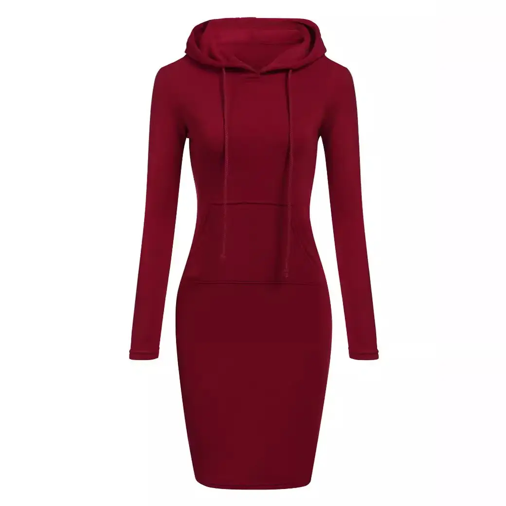 Women's Brown Hooded Long Sleeve Dress Autumn Winter - Image 16