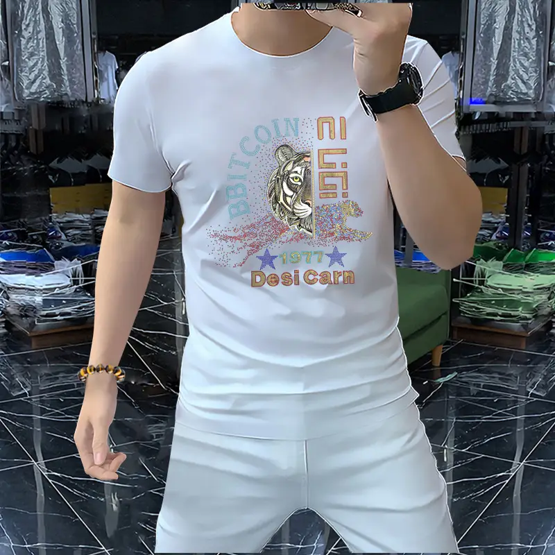 Men 2023 Tiger Print T-Shirt Black Short Sleeve - Image 6