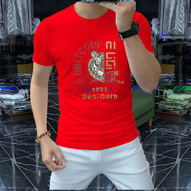 Men 2023 Tiger Print T-Shirt Black Short Sleeve - Image 2