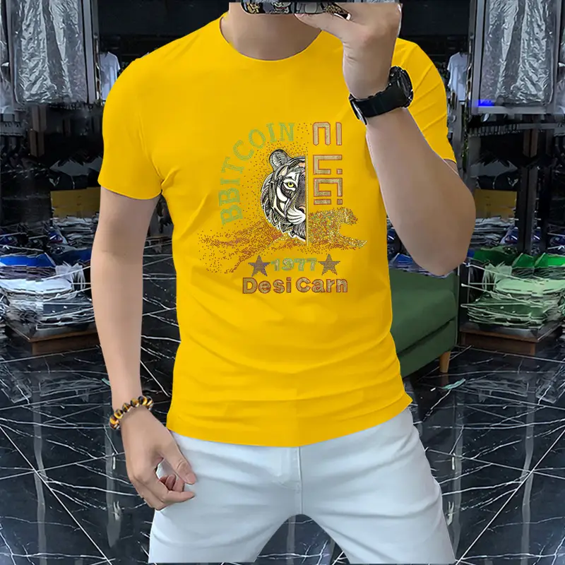 Men 2023 Tiger Print T-Shirt Black Short Sleeve - Image 4