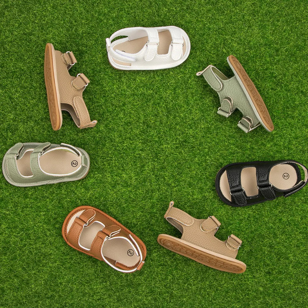 Baby Peep Toe Velcro Sandals Beige Anti-Slip Rubber