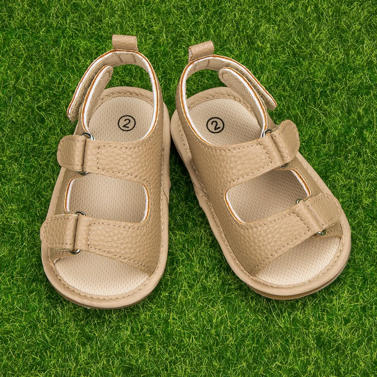 Baby Peep Toe Velcro Sandals Beige Anti-Slip Rubber
