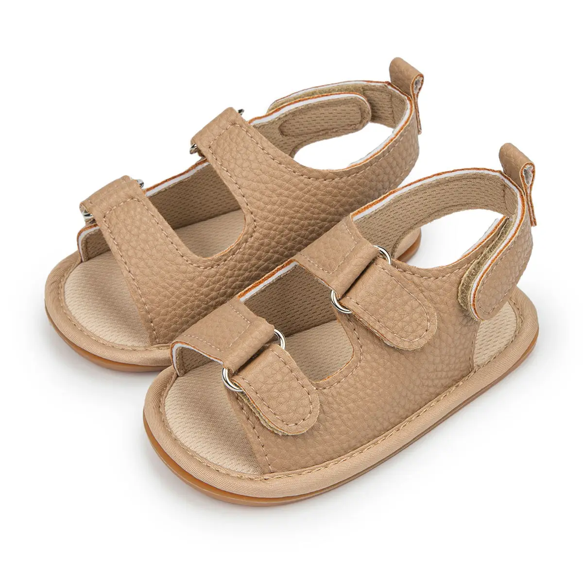 Baby Peep Toe Velcro Sandals Beige Anti-Slip Rubber