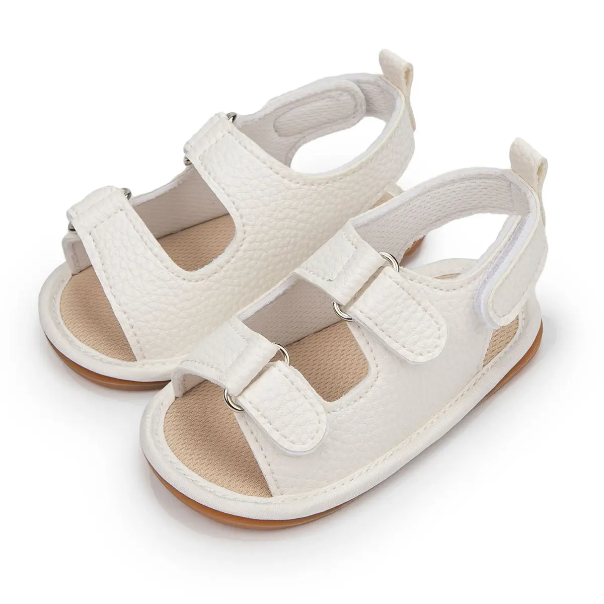 Baby Peep Toe Velcro Sandals Beige Anti-Slip Rubber