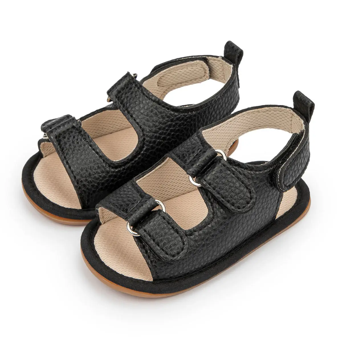 Baby Peep Toe Velcro Sandals Beige Anti-Slip Rubber