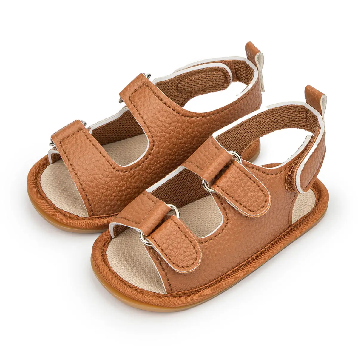 Baby Peep Toe Velcro Sandals Beige Anti-Slip Rubber