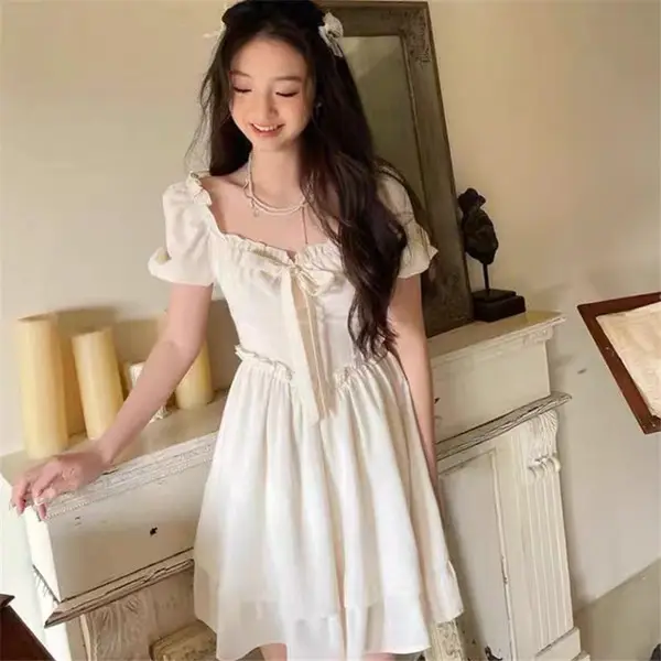 Women's White Squares Skirt Dress 2022 - Image 4