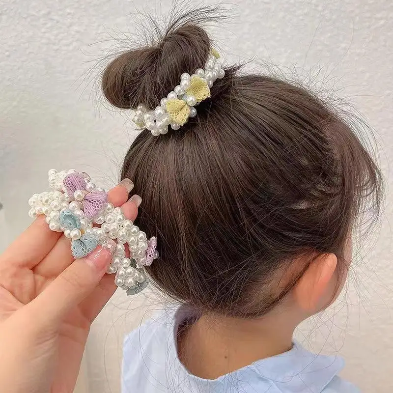 Girls Hair Bow with Pearl Flower Decor