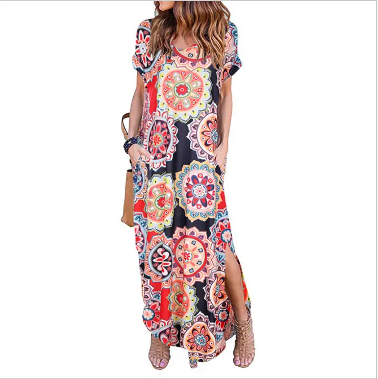 Women Olive Green Slit Long Dress Short Sleeve V Neck - Image 16
