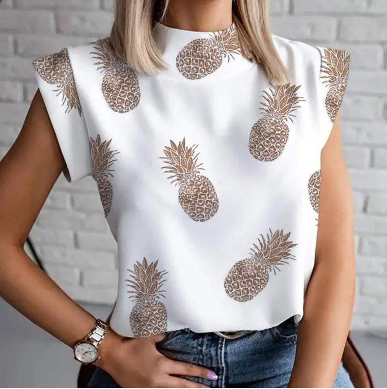 Women's Printed Lip Eye T-Shirt White Sleeveless - Image 5