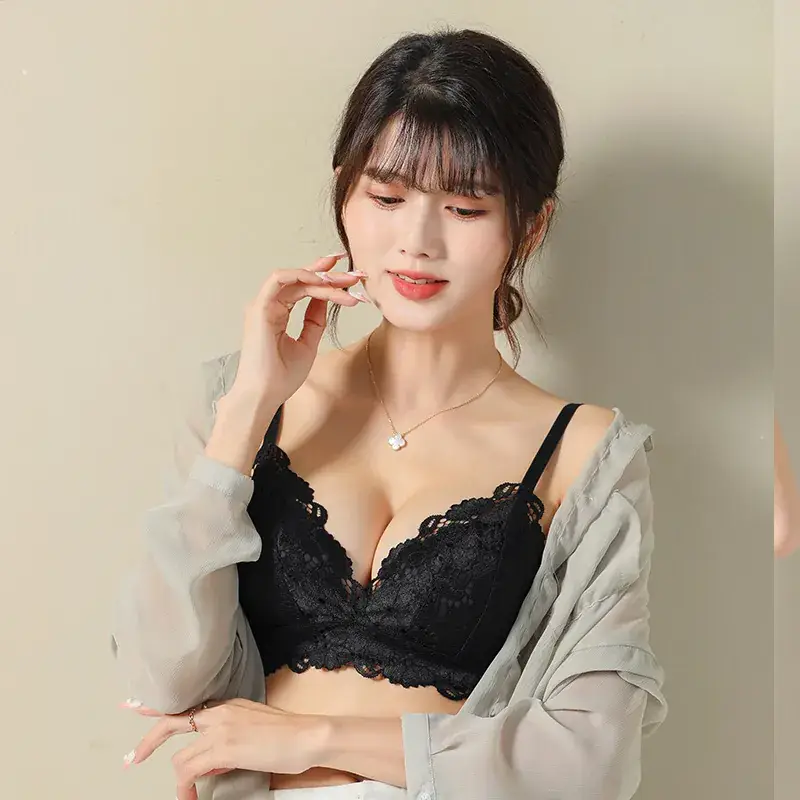 Black Lace Push-Up Bra Underwear Adjustable Side Closure - Image 5