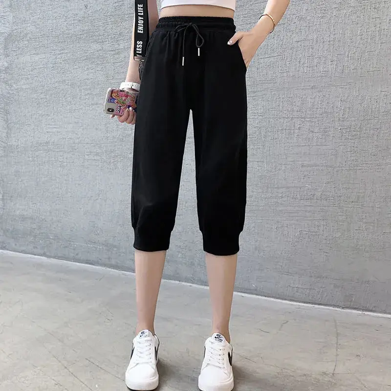 Women Grey Capri Pants Summer Cotton Crop - Image 6