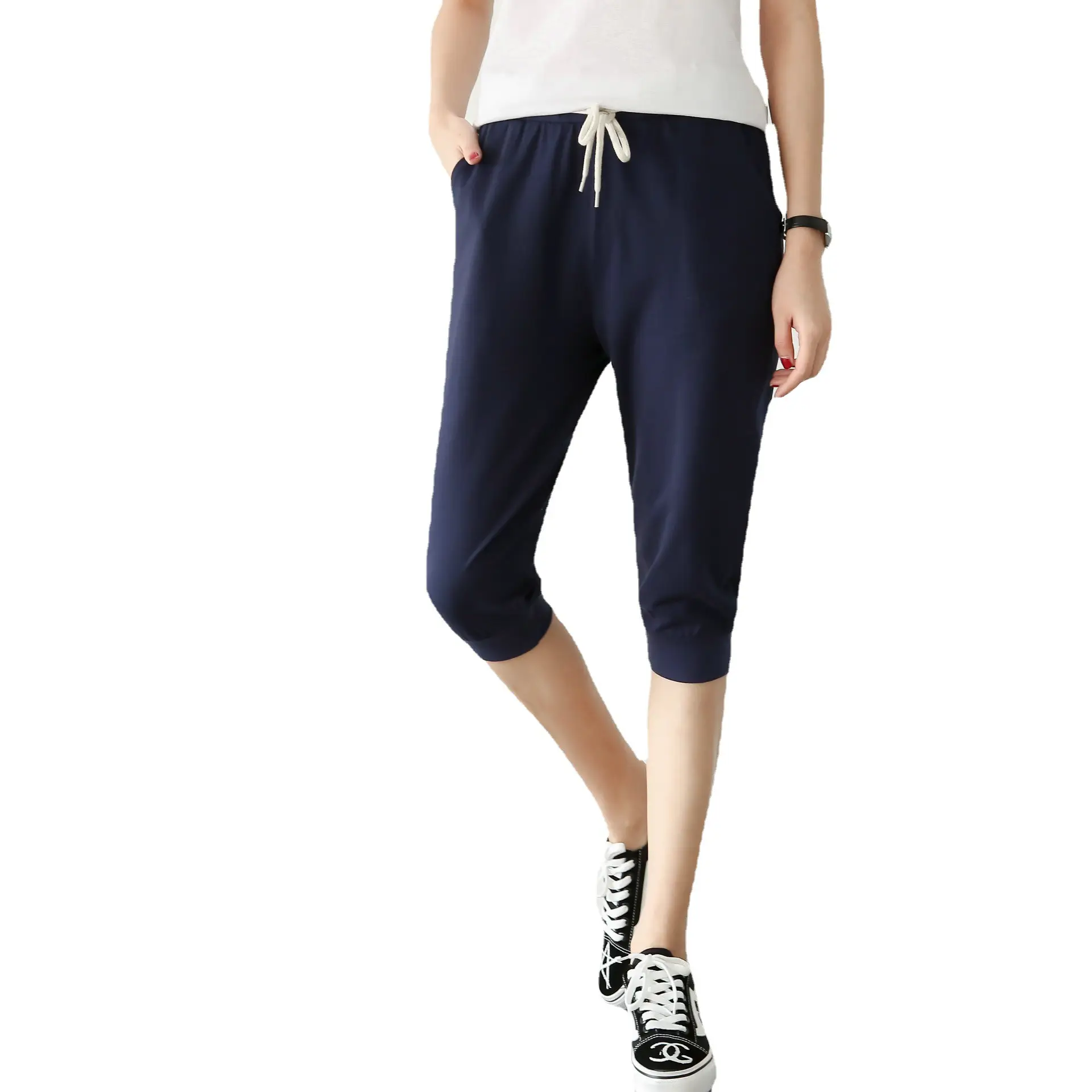 Women Grey Capri Pants Summer Cotton Crop - Image 7