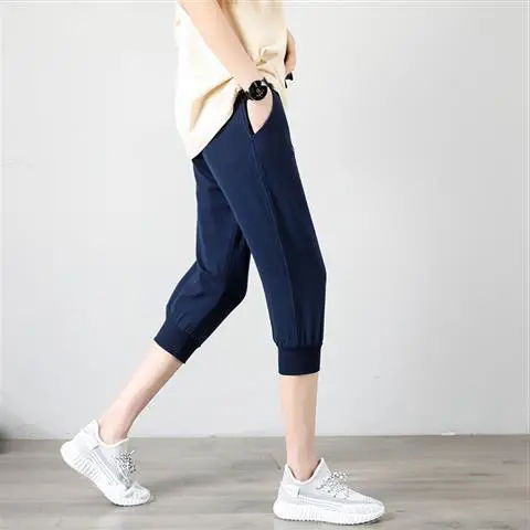 Women Grey Capri Pants Summer Cotton Crop - Image 3