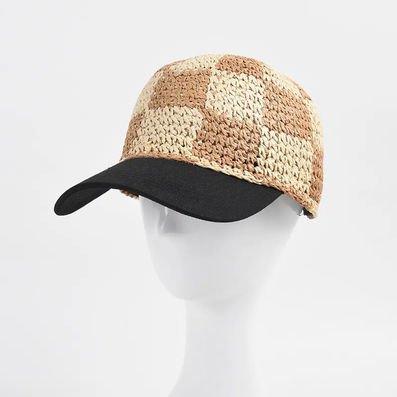 Women's Korean Style Beige Brown Checkered Sun Hat