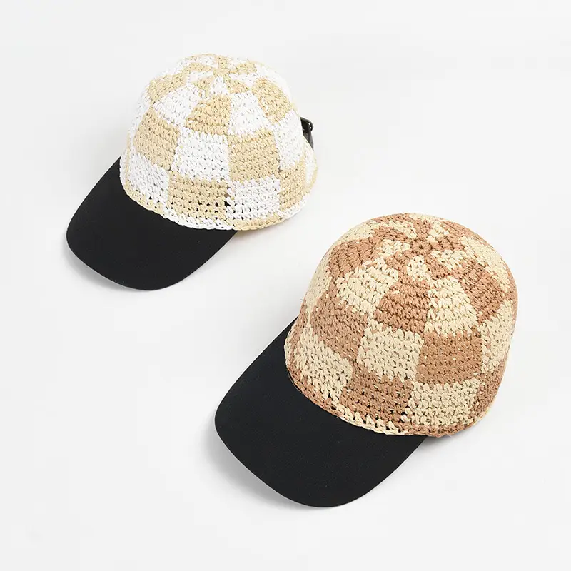 Women's Korean Style Beige Brown Checkered Sun Hat - Image 4