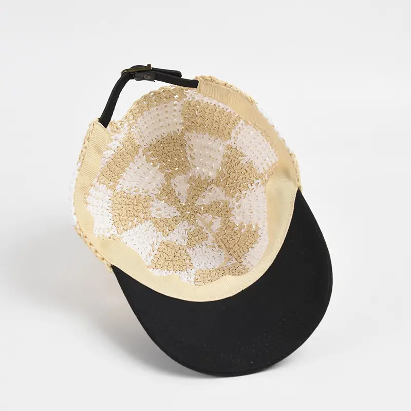 Women's Korean Style Beige Brown Checkered Sun Hat - Image 6