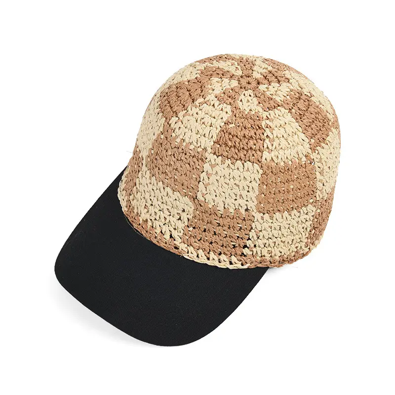 Women's Korean Style Beige Brown Checkered Sun Hat - Image 7