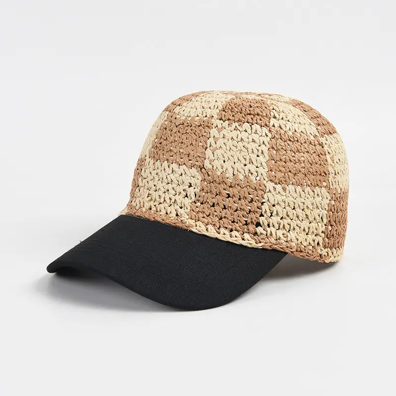 Women's Korean Style Beige Brown Checkered Sun Hat - Image 2