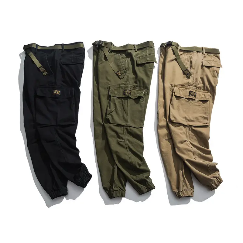 Men's Tanned Cargo Pants with Belt Buckle