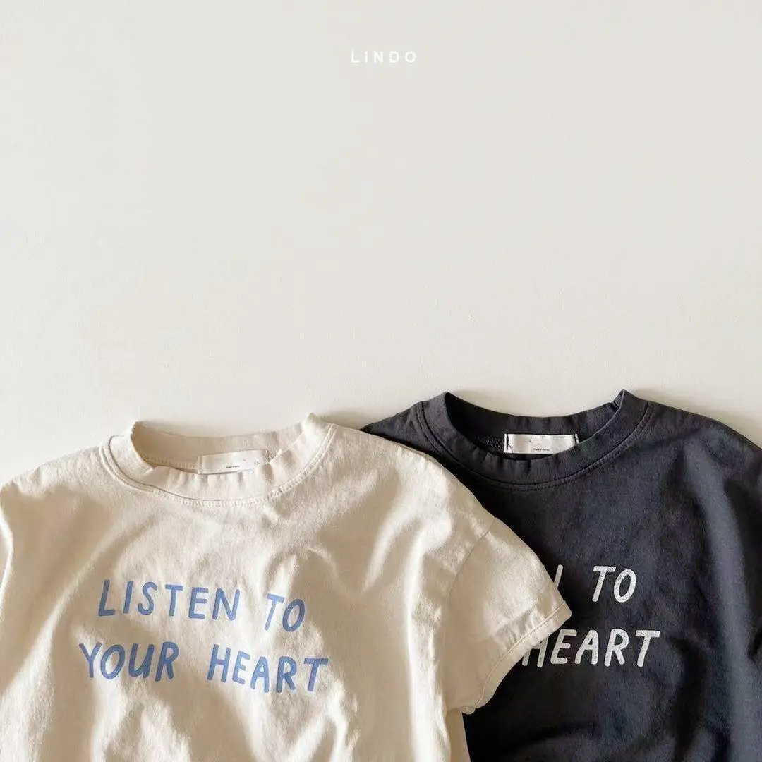 INS Baby Cotton T-Shirt List to Your Heart Beige Black - Image 6