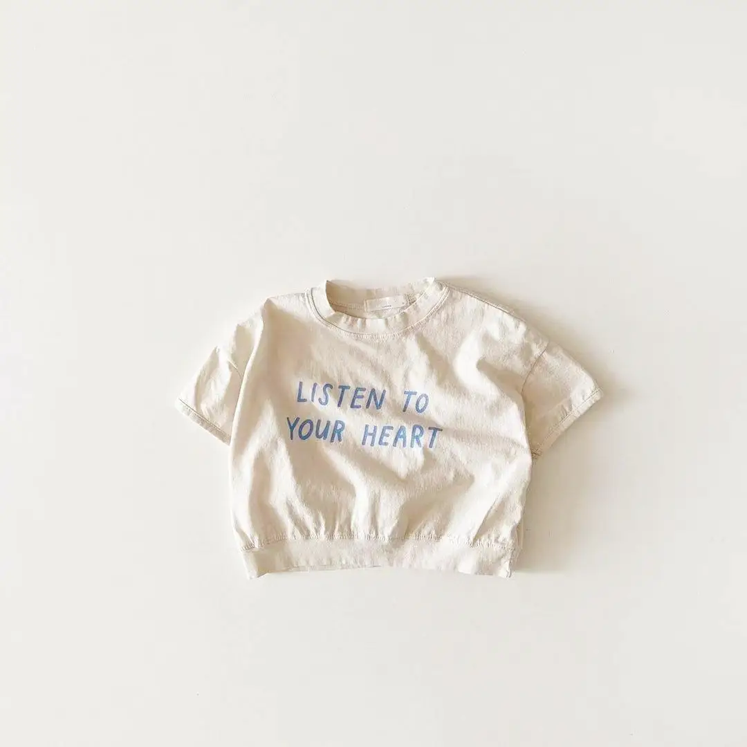 INS Baby Cotton T-Shirt List to Your Heart Beige Black - Image 2