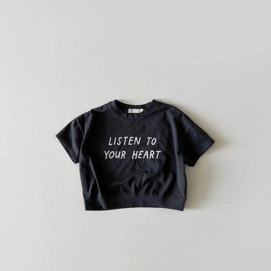 INS Baby Cotton T-Shirt List to Your Heart Beige Black - Image 3