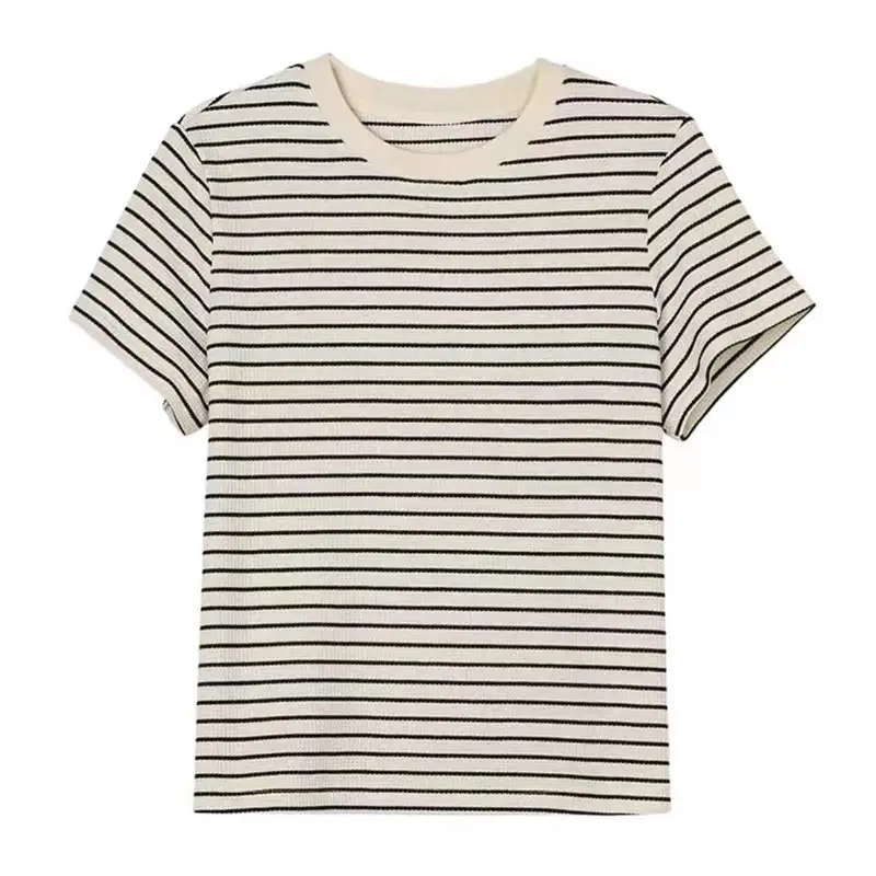 Pure Cotton Waffle Striped Women's T-Shirt - Image 6