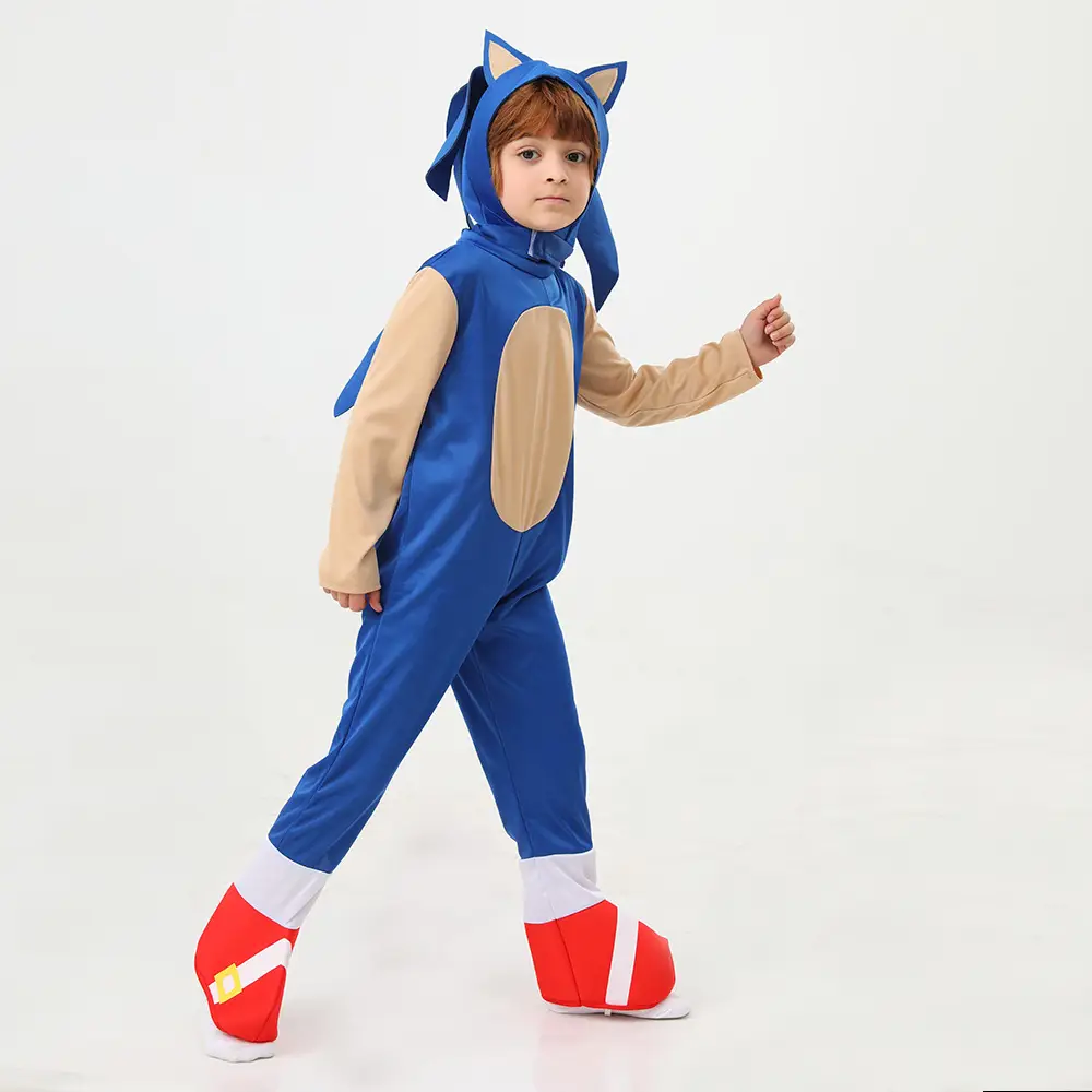 Sonic Kid Costume Red Hooded Suit with Gloves